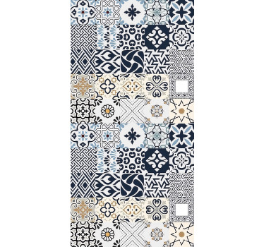 Beige roller blind with blue tile pattern - TenStickers