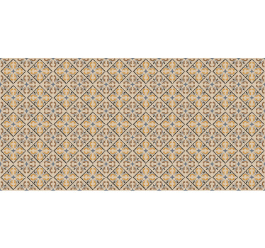 Estor enrollable beige con patrón barroco dorado y azul - TenVinilo