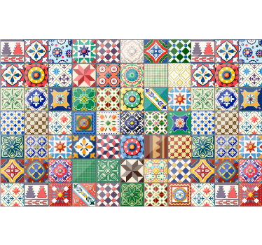 Estor enrollable habitación azulejos mexicanos verdes - TenVinilo