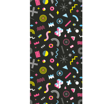 Vintage stor perde - memphis geometrik renkli desen - TenStickers