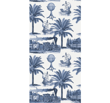 Rollo fenster vintage palmen und blaue züge - TenStickers