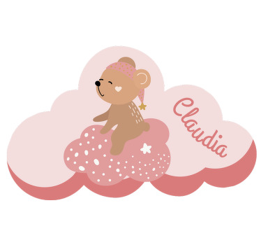 Pink roller blind nordic style bear rug with name - TenStickers