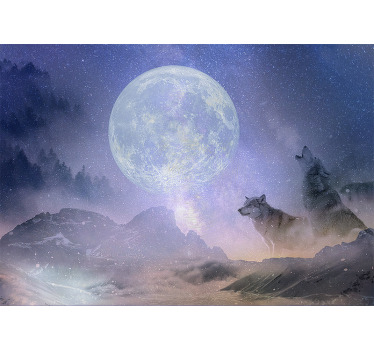 Living room blind wolf couple gazing at stars - TenStickers
