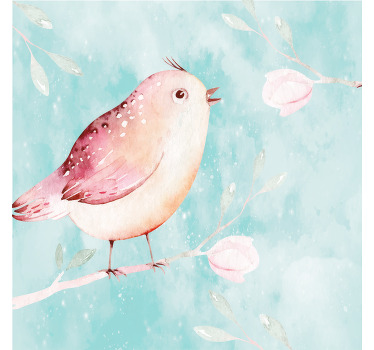 Living room blind featuring painted bird with white flowers - TenStickers