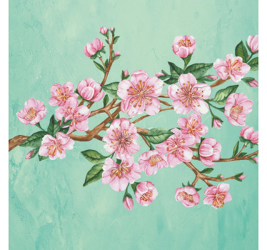 Living room blind with artistic pink flower branches - TenStickers