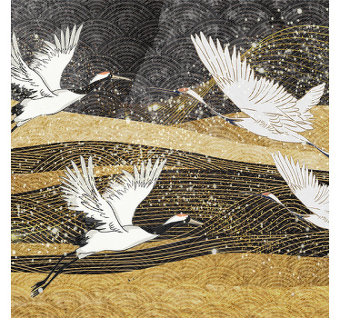 Living room blind with white oriental birds design - TenStickers