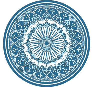 Toile fenêtre chambre grand mandala sur cercle bleu - TenStickers