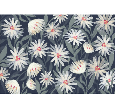 Toile fenêtre chambre fleurs marguerites fond bleu - TenStickers