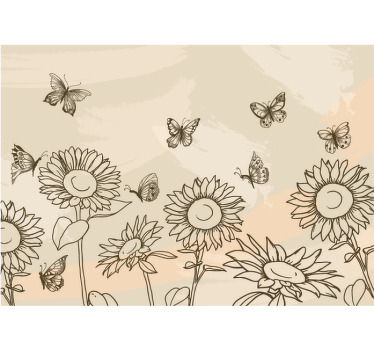 Beige roller blind with sunflowers and butterflies - TenStickers
