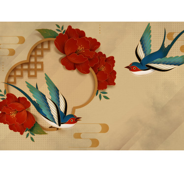 Beige roller blind with 3d birds and flowers - TenStickers