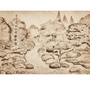 Beige roller blind japandi style japanese garden - TenStickers
