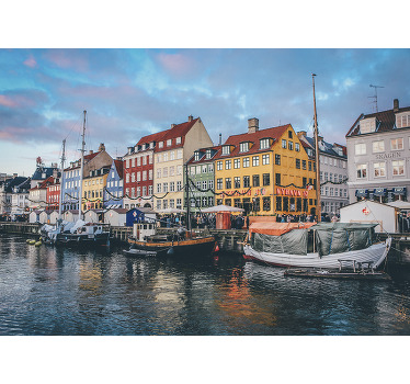 Toile fenêtre chambre maisons de copenhague avec bateaux - TenStickers