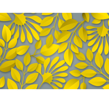 Toile fenêtre chambre feuilles grises et jaunes - TenStickers