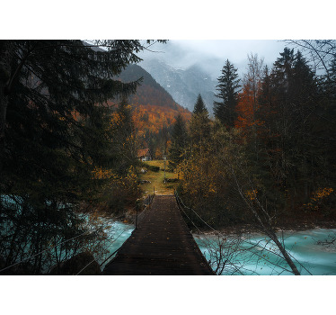 Toile fenêtre chambre pont dans la forêt - TenStickers