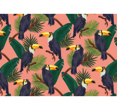 Toile fenêtre chambre paysage rose exotique avec toucans - TenStickers