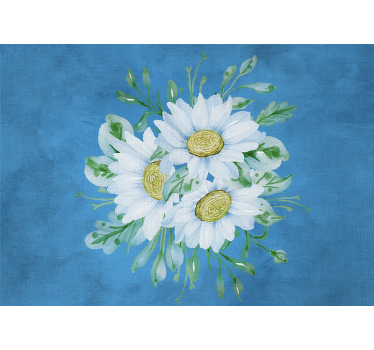 Toile fenêtre chambre fleurs blanches sur fond bleu - TenStickers