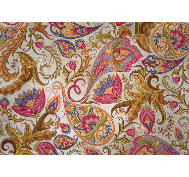 Toile fenêtre chambre fleurs ethniques sur fond beige - TenStickers