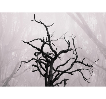 Toile fenêtre chambre branches de forêt dans le brouillard - TenStickers