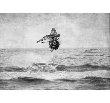 Toile fenêtre chambre windsurf noir et blanc - TenStickers