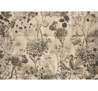 Toile fenêtre chambre design floral beige - TenStickers