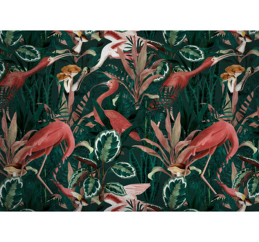 Toile fenêtre chambre jardin vintage oiseaux exotiques - TenStickers