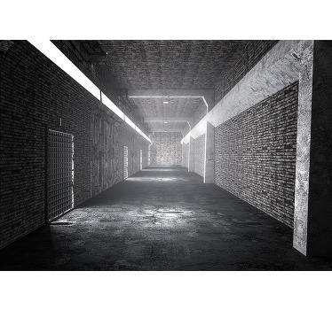 Toile fenêtre chambre tunnel en briques 3d - TenStickers