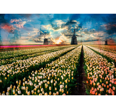 Toile fenêtre chambre tulipes hollandaises - TenStickers