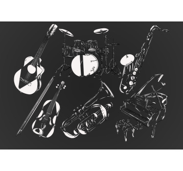 Toile fenêtre chambre instruments noirs et blancs - TenStickers