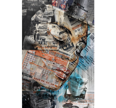 Living room blind with woman face on newspapers - TenStickers