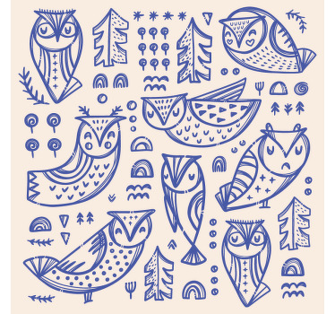 Toile fenêtre chambre illustration de visage de hibou bleu - TenStickers