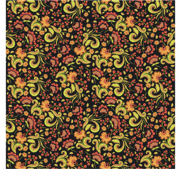 Toile fenêtre chambre style russe floral jaune et rouge - TenStickers