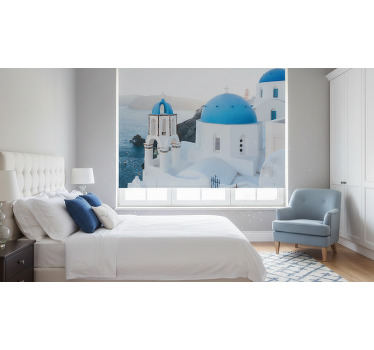 Rollo fenster schlafzimmer santorini häuser und meer - TenStickers