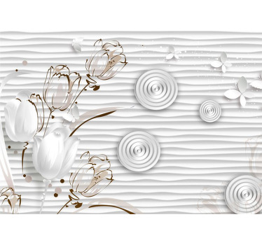 Toile blanche fenêtre tulipes illustrées cercles blancs - TenStickers