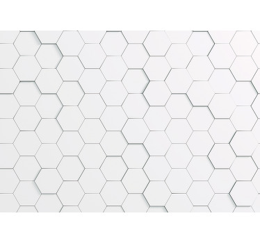 Cortina roller blanca patrón hexágonos blancos con sombras - TenVinilo