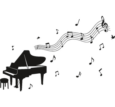 Cortina roller blanca piano con notas musicales - TenVinilo