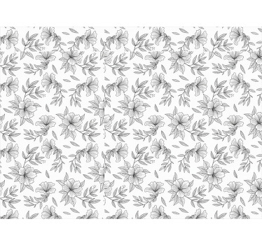 Tenda a rullo soggiorno design floreale bianco e nero - TenStickers