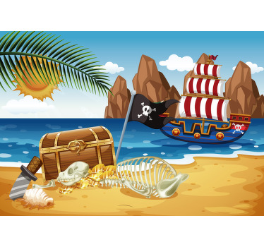Toile fenêtre chambre enfant bateau au trésor - TenStickers