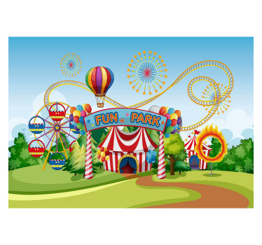 Toile fenêtre chambre enfant parc d'attractions coloré - TenStickers