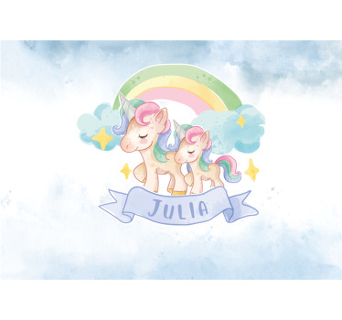 Estor enrollable infantil unicornios felices sobre arcoíris - TenVinilo
