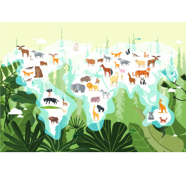 Toile fenêtre chambre enfant carte du monde nordique - TenStickers