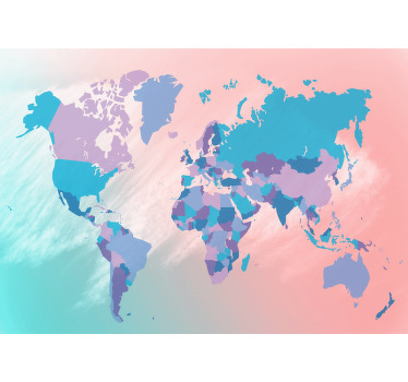 Toile fenêtre chambre enfant carte du monde pastel - TenStickers