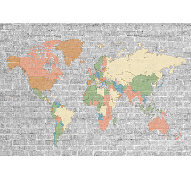 Toile fenêtre chambre enfant carte du monde vintage pierre - TenStickers