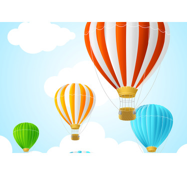 Toile fenêtre chambre enfant ciel nuages montgolfières - TenStickers