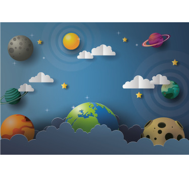 Estor enrollable infantil planetas de dibujos animados - TenVinilo