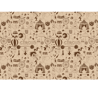 Toile fenêtre chambre enfant motif cirque rétro marron - TenStickers