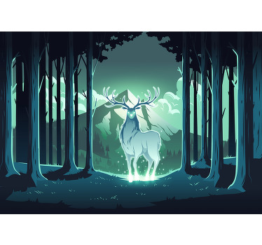 Toile fenêtre chambre enfant cerf magique dans la forêt - TenStickers