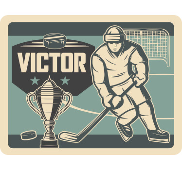 Toile fenêtre chambre enfant joueur de hockey avec nom - TenStickers