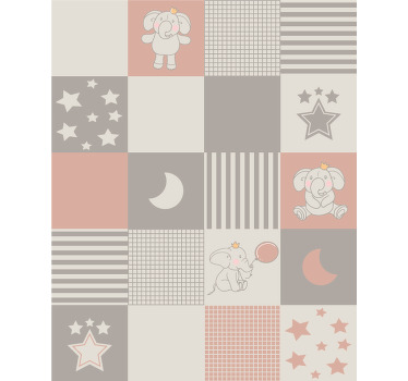 Kids roller blind with elephant motifs and nordic tiles - TenStickers