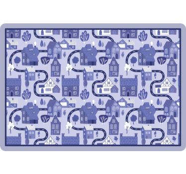 Toile fenêtre chambre enfant village bleu nordique - TenStickers
