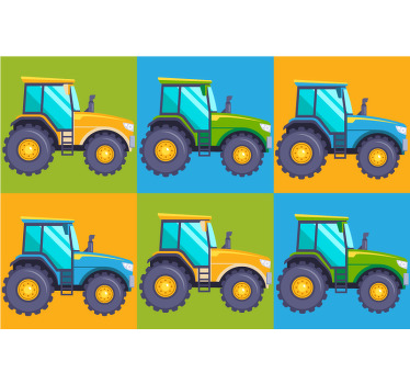 Estor enrollable infantil azulejos de tractor multicolor - TenVinilo